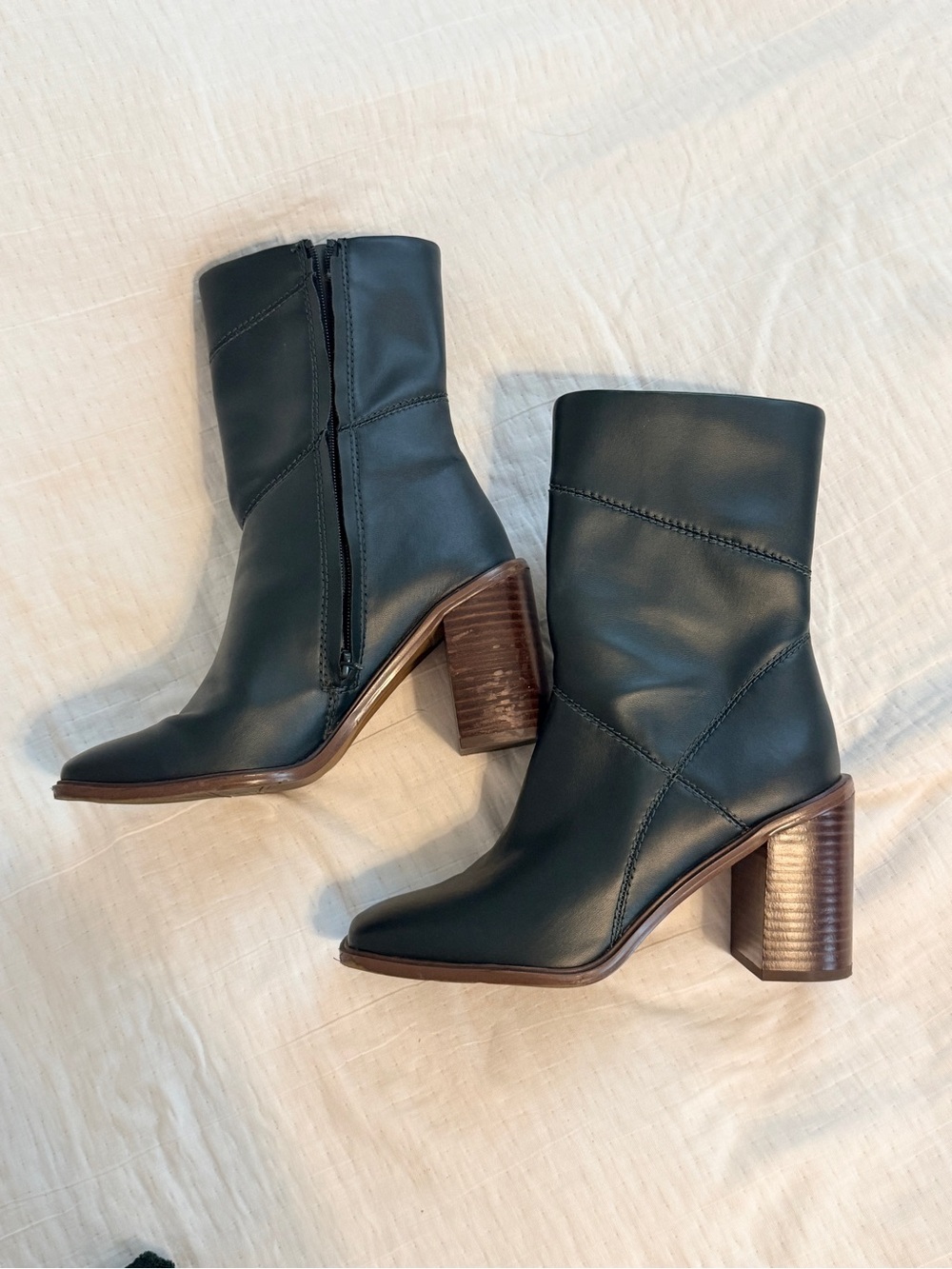 Franco Sarto Stormy Ankle Boots Women’s 7.5 Green Block Heel Side Zip Square Toe